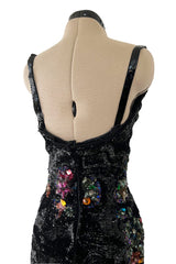 Exquisite 1950s Unlabeled Hand Made Couture Heavily Sequinned & Beaded Strapless Burlesque or Showgirl Dress