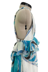 Resort 2011 Emilio Pucci by Peter Dundas Deliberately Faded & Lightly Tie Dyed Feather Light Silk Cotton Blue Print Dress