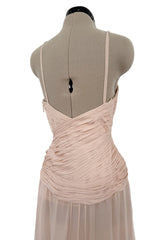 c 2007 Roberto Cavalli Pale Ballet Pink Pleated Silk Jersey Dress w Front Plunge & Rhinestones