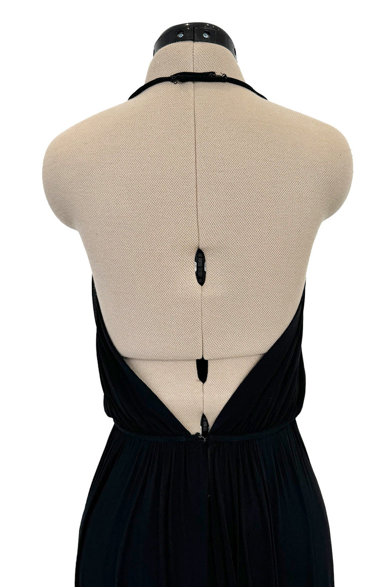 Incredible Resort 1982 Halston Black Bias Cut Silk Jersey Dress w Front Cut Out & No Back