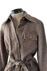 Best 1970s Valentino Four Pocket Tie Belt Jacket w Tailored Shorts Set & Gold V Logo Buttons