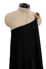 c. 2009 Alexander McQueen One Shoulder Black Knit Wrapped Dress w Buckle Detail