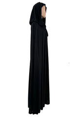 Dramatic Fall 1971 Loris Azzaro Black Jersey Full Length Cape w Hood
