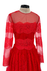 Spring 2018 Valentino by Pierpaolo Piccioli Red Chantilly Lace & Net Dress