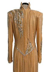Incredible 1980s Bob Mackie Beaded, Sequin & Rhinestone Detailed Peach Silk Dress