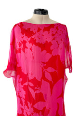 Dreamiest 1990s Yves Saint Laurent Oversized Floral Print Pink & Red Silk Chiffon Caftan Dress