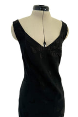 Amazing Spring 2002 John Galliano Black Bias Cut Logo Dress w Sweeping Back