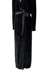 Fall 1985 Hubery de Givenchy Haute Couture Runway Plunge Black Silk Velvet Leopard Dress