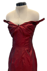 Phenomenal Fall 2000 John Galliano Deep Oxblood Silk Taffeta Corset Dress w Sweeping Skirt Panel