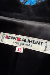 Stunning 1970s Yves Saint Laurent Metallic Blue Thread & Black Embroidered Brocade Crop Jacket
