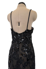 Incredible 1970s Christian Dior by Marc Bohan Demi-Couture Elaborately Beaded Black Lace Net Dress