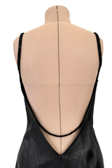 Exceptional Fall 2000 Richard Tyler Couture Plunging Front & Open Back Sculpted Black Ultrasoft Leather Dress