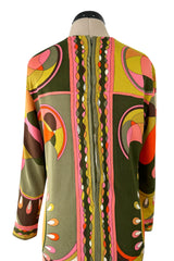 Fantastic 1960s Emilio Pucci Green Pink Coral & Orange Abstract Print Silk Jersey Dress