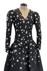 Fall 1979 Yves Saint Laurent Unlabled Haute Couture Black Silk Dress w Elaborate Sequin & Crystal Detailing