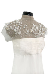 Vintage Valentino White Silk Wedding Dress w Elaborate Trains, Pleating & Extensive Beading Detail