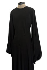 Exceptional 1970s George Stavropoulos Couture Black Silk & Bias Cut Dress w Balloon Sleeves & Flowing Skirt
