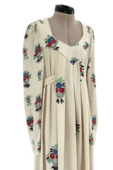 Extraordinary 1973 Ossie Clark & Celia Birtwell Documented Ivory Moss Crepe w Floral