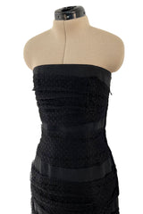 Spring 1987 Yves Saint Laurent Grosgrain, Dotted Net & Silk Strapless Dress w Bows