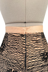 Extraordinary 1950s Sophie of Saks Gold Silk Skirt w Extensive Hand Applied Black Cord Appliqué