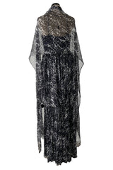 Gorgeous Spring 2012 Chanel by Karl Lagerfeld Hand Crochet Knit & Silk Chiffon Blue Dress w Scarf
