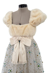 Incredible 1968 Sarmi Ivory Silk Net Dress w Mink Bodice & Metallic Tinsel Dot Detailing