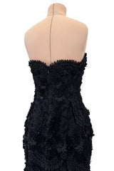 Spring 2008 Oscar De La Renta Black Embroidered Beaded Ribbon Work Floral Silk Organza Dress