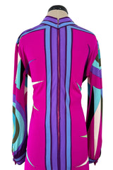 Bright 1960s Emilio Pucci Deep Fuchsia Pink & Primary Coloured Geometric Print Silk Jersey Dress