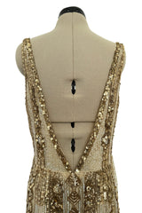 Spectacular Spring 2020 Valentino by Pierpaolo Piccioli Gold Sequin on Net Dress w Plunging Back