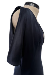 Fabulous 2010 Alexander McQueen Bias Cut Liquid Black Silk Dress w Amazing Wide Loop Sleeves