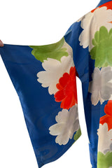 1920s-30s Unlabeled Silk Kimono with Classic Sleeve & Oversized Floral Print