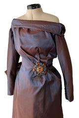 Incredible Fall 1990 Christian Lacroix Haute Couture Silk Runway Backless Dress w Two Elaborate Original Brooches