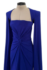 Spring 2020 Alex Perry Runway Brilliant Blue Dress w Twist Front & to the Floor Caped Sleeves