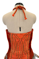 Iconic Spring 2011 Gucci by Frida Giannini Runway Look 41 Burnt Orange Silk Cord, Brass & Feather Dress