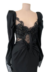 Prettiest Fall 2019 Alessandra Rich Black Version of Runway Look 46 Bias Cut Silk & Sequin Lace Dress