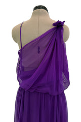 Spring 2011 Christian Dior by John Galliano Purple Silk Chiffon One Shoulder dress w Matching Pink & Red Floral Tie Belt