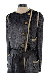 Important Fall 1983 Chanel by Karl Lagerfeld Haute Couture Runway Look 73 Metallic Panne Velvet Dress