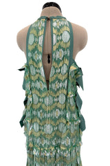 Outstanding Spring 2014 Lanvin by Alber Elbaz Runway Metallic Green & Gold Dress w Ribbon Detailing