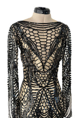 Fall 2014 Zuhair Murad Runway Look 44 Black Sequin & Tube Bead in Nude Netting Dress