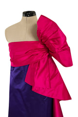 Spring 1984 Bill Blass Runway Purple Silk Dress w One Shoulder Bow & Long Ruffle