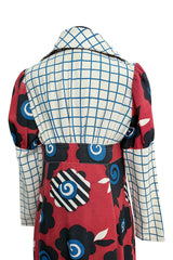 Rare 1969 Ossie Clark Documented Wide Leg Pant & Tie Front Overcoat Set w Celia Birtwell Print