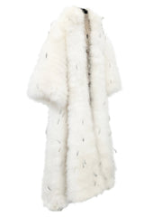 Amazing Vintage Unlabeled Full Length White Fluffy Feather Coat w Extra Wide Bell Sleeves