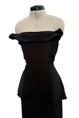 Minimalist 2010s Fendi by Karl Lagerfeld Black Strapless Long Silk Dress w Peplum Top