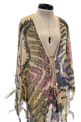 Spring 1981 Zandra Rhodes Runway & Book Piece 'Kenya & Zebras" Feather Trimmed Silk Chiffon Cape Piece