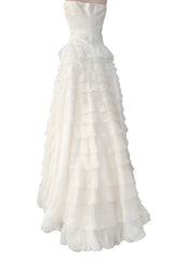 Dreamiest Spring 2008 Valentino Ivory Silk Organza Strapless Wedding Dress w Beaded Lace & Ruffle Skirt
