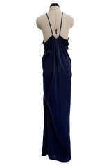 1976 Yuki by Gnyuki Torimaru Deep Blue Jersey Draped Halter Dress w its Matching Jersey Jacket