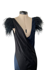 Resort 2008 Nina Ricci by Olivier Theyskens Runway Look 28 Bias Cut Blue & Black Dress w Feather Detailing & Train