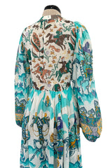 Rare 1971 Thea Porter Actual Book Piece Silk Cotton Gauze Dress w Sheila Hudson Horseman Print