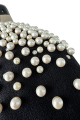 Incredible 1980s Givenchy Black Crepe Jacket w Pearl & Rhinestone Applique
