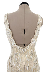 Amazing 1950s Mde. Etoile Ivory Silk Heavily Hand Beaded Demi Couture Dress w Scoop Back