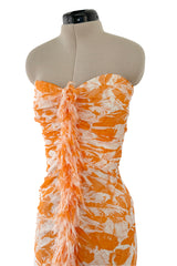 Exceptional Spring 2004 Oscar de la Renta Runway Printed Silk Chiffon Dress w Ruffle Skirt
